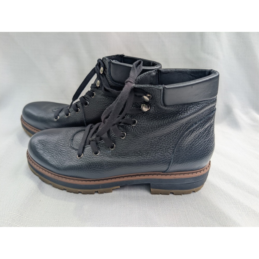 Avellini Lace Up Combat Boot Womens 40 US 9 Black Leather Chunky Lug Sole